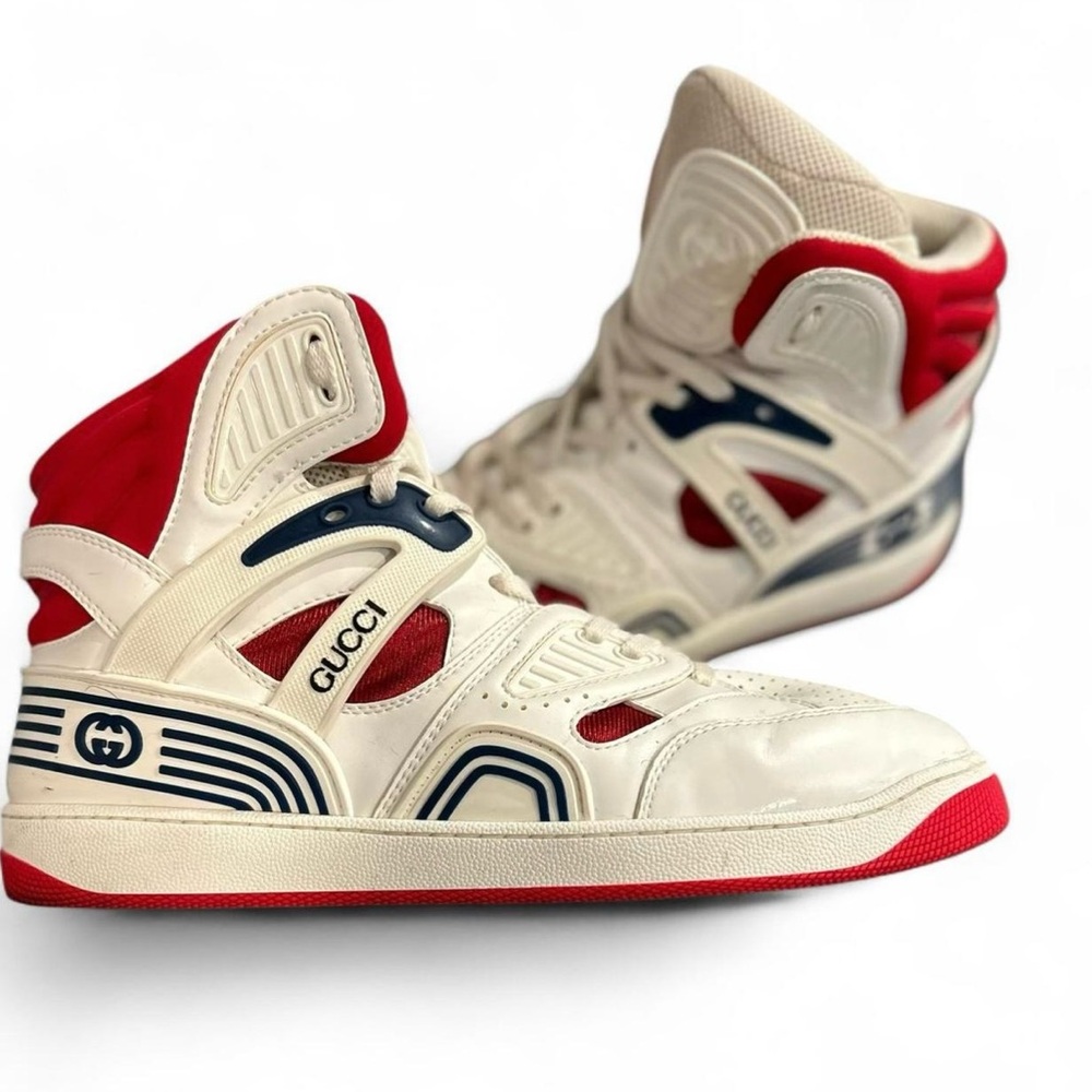 Gucci Men's Athletic Shoes in Cream, Red, and Blue
